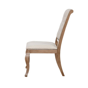 English Elm Set Of 2 Cream Upholstered Dining Chairs With Tufted Back & Nailhead Trim For Elegant Spaces B016P225438-GIGA