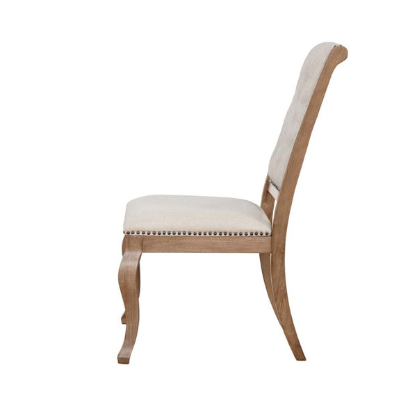 English Elm Set Of 2 Cream Upholstered Dining Chairs With Tufted Back & Nailhead Trim For Elegant Spaces B016P225438-GIGA
