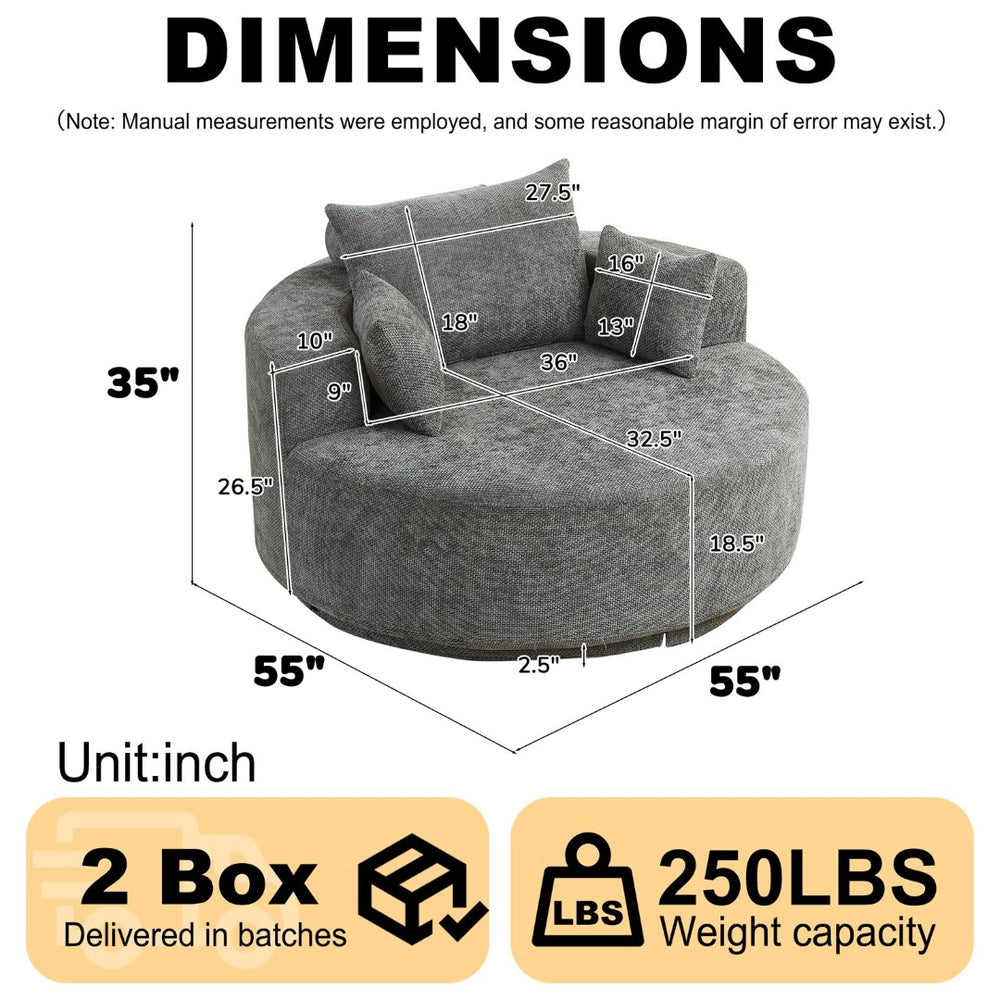 English Elm 55''l 55'l Chenille Swivel Lounge Chair Plush Foam Fill 360 Rotation Modern Living Room W834S00643