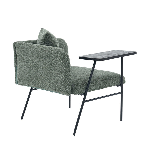 English Elm Leisure Linen Accent Chair with Built-in Side Table Pockets and Lumbar Pillow Modern Emerald W395P453314