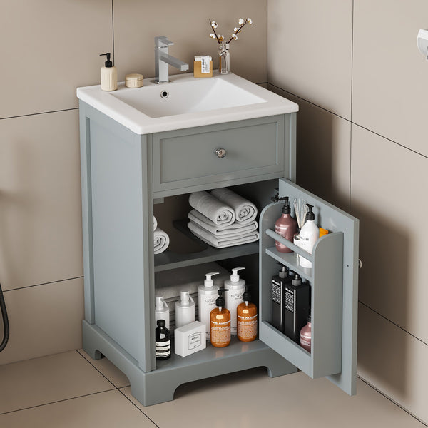 English Elm 20" Modern Bathroom Vanity With Ceramic Sink, Soft-Close Door, Adjustable Shelf, Grey Finish N725P351848E