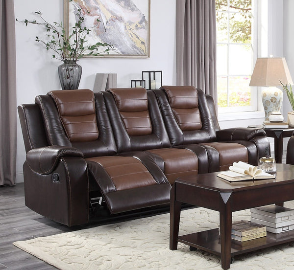 English Elm Modern Faux Leather Reclining Sofa with Console Cup Holders for Living Room B011P228564