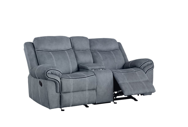 English Elm Zubaida Velvet Recliner Loveseat with USB & Storage Console, Tufted Pocket Coil Seats, Glide Motion Gray 77 L x 31 W x 26 H B2726P253085