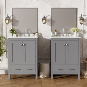 English Elm 48-Inch Modern Bathroom Vanity with Dual Ceramic Sinks, Ample Soft-Close Storage and Stylish Design Grey N729P000009E