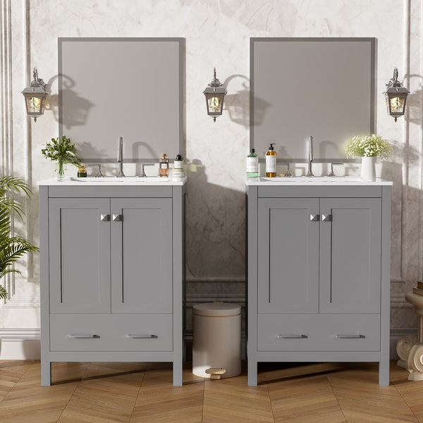 English Elm 48-Inch Modern Bathroom Vanity with Dual Ceramic Sinks, Ample Soft-Close Storage and Stylish Design Grey N729P000009E