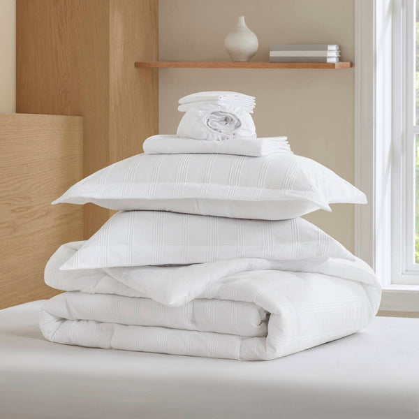 English Elm 7-piece Cal King Woven Stripe Comforter Set Neutral Polyester Bedding for Modern Rooms B035P463214