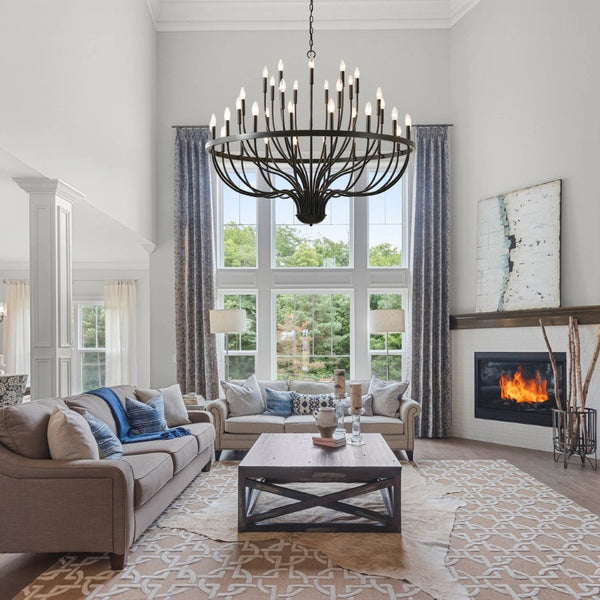 English Elm 36-light Matte Black Iron Candle Chandelier Farmhouse Industrial Style for Large Dining Rooms W5008P464944
