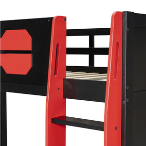 English Elm Twin Gaming Loft Bed with Desk Rgb Lighting and Multi-tier Shelves for Teen Rooms Red LT000160AAR