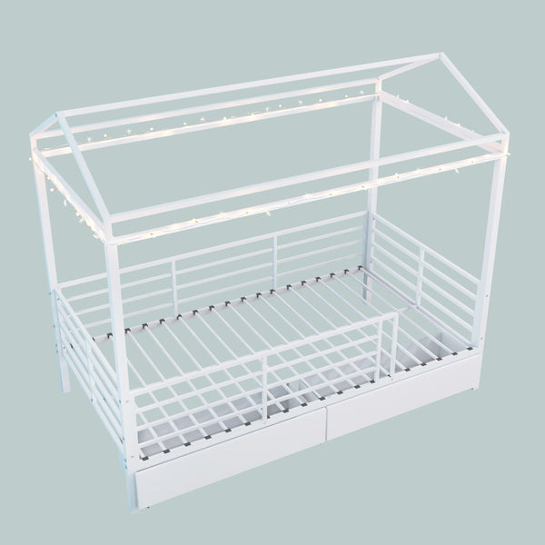 English Elm Metal Twin Over Bunk Bed with Full Guardrail Ladder and Convertible Iron Frame W3752S00016