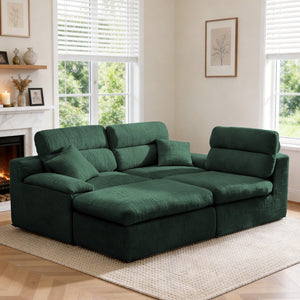 English Elm Corner Chenille Sectional Sleeper Sofa with High Back Support for Apartment Living Dark Green W5532S00037