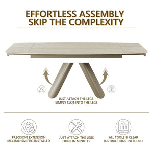 English Elm Retractable Sintered Stone Extendable Dining Table Seats Eight with Steel Base W5630S00002
