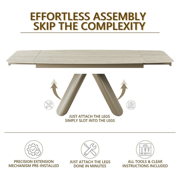 English Elm Retractable Sintered Stone Extendable Dining Table Seats Eight with Steel Base W5630S00002