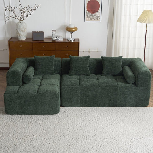 English Elm 101.2" Modern Sectional Sofa Full-Compressed Modular Couch with Deep Seating, Tufted Chenille Fabric, Pillows Included Green N719S001890F