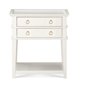 English Elm Carmona Midnight Blue Tray Top Nightstand with Two Drawers, Open Shelf, Brushed Gold Ring Pulls White B050P376937