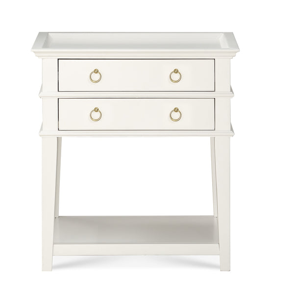 English Elm Carmona Midnight Blue Tray Top Nightstand with Two Drawers, Open Shelf, Brushed Gold Ring Pulls White B050P376937