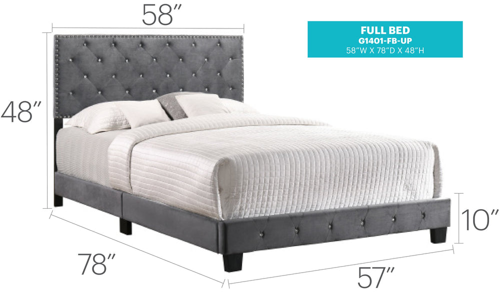 English Elm Transitional Gray Velvet Full Bed with Underbed Storage, 48"H x 58"W x 77"D, Durable Modern Design B078107999