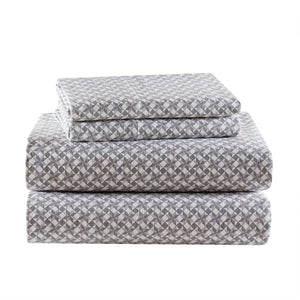 English Elm 4-piece Cal King Cotton Sheet Set Snowflake Print Breathable Wrinkle Resistant Bedding B035P408379