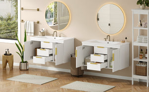 English Elm 72'' Wall Mounted Bathroom Vanity with 4 Drawers & Double Cabinets, Waterproof MDF, Smooth Slide Rails White N710SS00009K