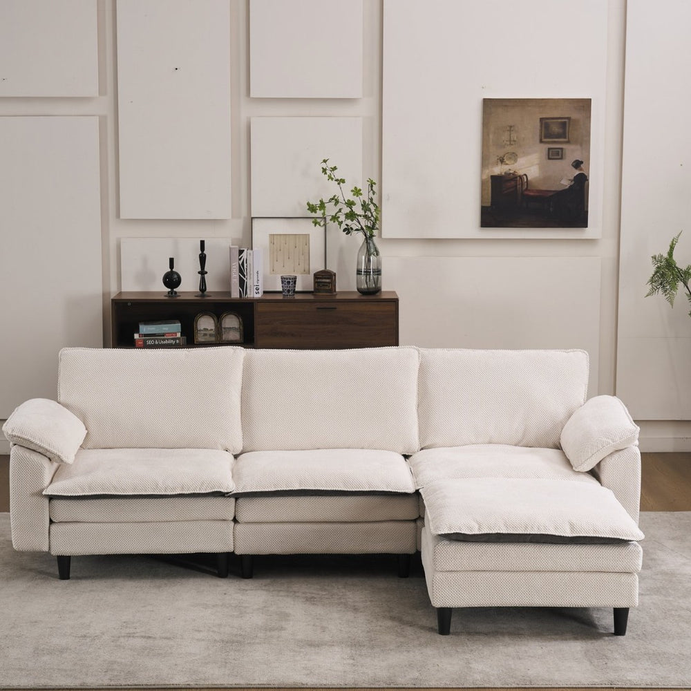 English Elm 100.39" Chenille Cloud Sectional Modular L Shape Deep Seat Sofa with Ottoman W5029S00002