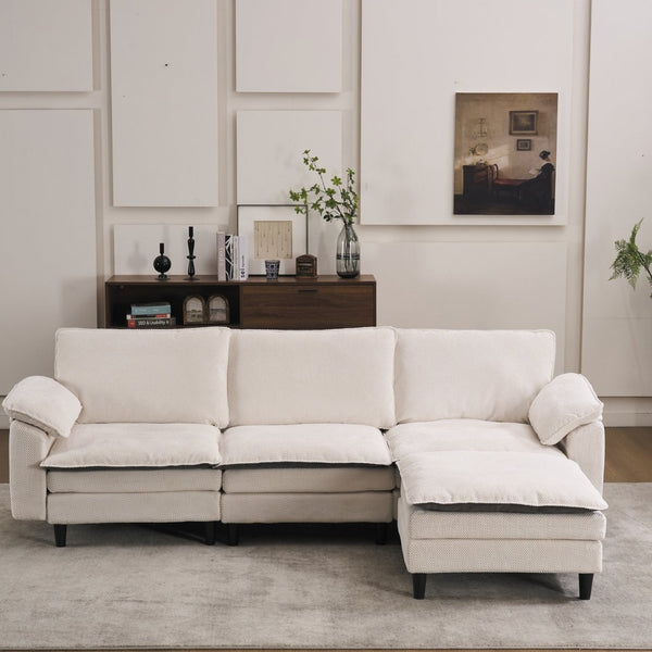 English Elm 100.39" Chenille Cloud Sectional Modular L Shape Deep Seat Sofa with Ottoman W5029S00002