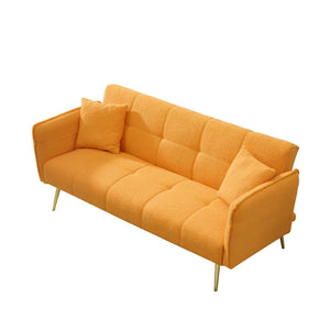 English Elm 70-inch Teddy Fleece Sofabed Convertible Futon with Adjustable Arms & Backrest, Plush Studio Bed Lounge Yellow W2290P257425