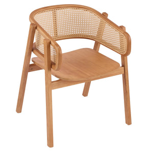 English Elm Rattan Mesh Back Rubberwood Arm Dining Chairs Bohemian Coastal Natural Set of 2 N772P415449N