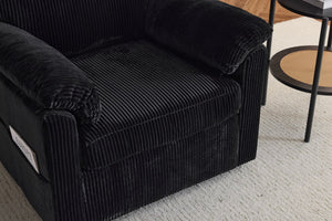 English Elm 33 Inch Oversized Swivel Corduroy Lounge Chair with Plush Chenille Cushioning and Support Springs Black W1829P265018