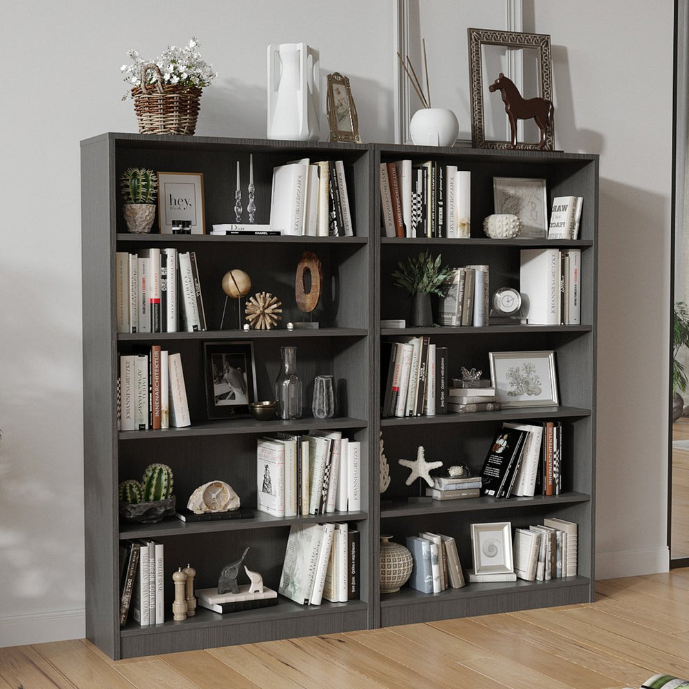 English Elm Grey 5-Shelf Modern Bookcase For Bedroom Or Office - Durable Wood Design, Ample Storage & Easy Assembly T3623P379670