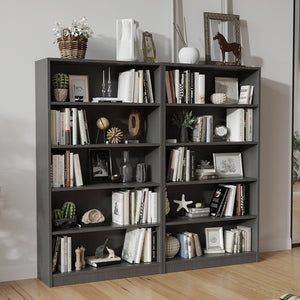English Elm Grey 5-Shelf Modern Bookcase For Bedroom Or Office - Durable Wood Design, Ample Storage & Easy Assembly T3623P379670