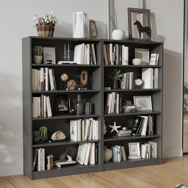 English Elm Grey 5-Shelf Modern Bookcase For Bedroom Or Office - Durable Wood Design, Ample Storage & Easy Assembly T3623P379670