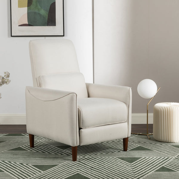 English Elm Christopher Knight Home® - Push Recliner Chair Beige Fabric Upholstered Small Space Fatigue-Reliever with Rubberwood Legs, Safe Protection Plate N771P210116M