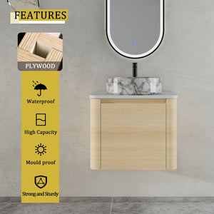 English Elm 24'' Wall-Mounted Bathroom Vanity With Ceramic Vessel Sink & Soft-Close Door For Small Spaces W999S00460