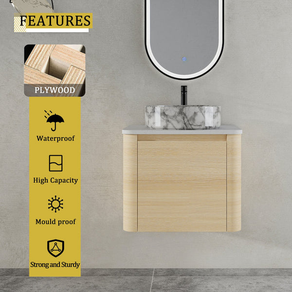 English Elm 24'' Wall-Mounted Bathroom Vanity With Ceramic Vessel Sink & Soft-Close Door For Small Spaces W999S00460