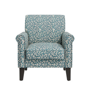 English Elm Barnet Barrel Accent Chair Vine Print Upholstery Nailhead Trim Tapered Wood Legs B127P495065