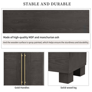 English Elm Trexm Ash Veneer Buffet with Gold Handles Matte Black Lacquer Dining Storage Taupe N715P232696N