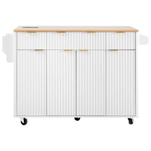 English Elm K&k Fluted Rolling Kitchen Island Faux Marble Top Power Outlet Storage Drawers White N707P353945W