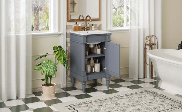 English Elm 18-Inch Modern Bathroom Vanity with Sink Compact Retro Design Durable MDF & Solid Wood Legs Storage-Friendly Gray N710P257401E