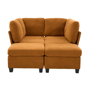 English Elm UNITED Modular 6-Seat Sectional Sofa with Removable Ottoman, Storage Compartments, Convertible Comfort Orange W1568S00246