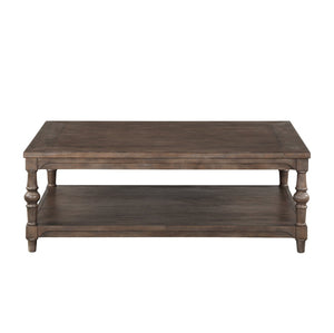 English Elm Middleton Rectangular Wood Coffee Table with Lower Shelf Traditional Turned Leg Design B108P468542