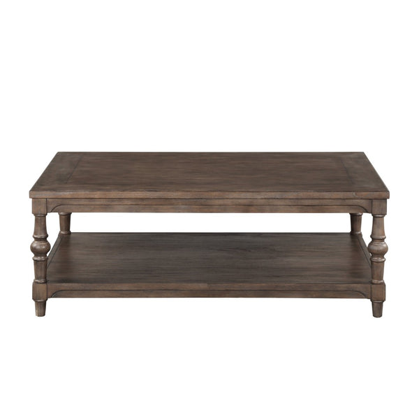 English Elm Middleton Rectangular Wood Coffee Table with Lower Shelf Traditional Turned Leg Design B108P468542