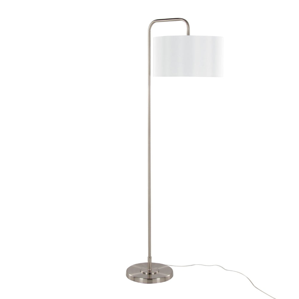 English Elm 63" Arched Brushed Nickel Floor Lamp with Linen Drum Shade for Modern Living B202P223990