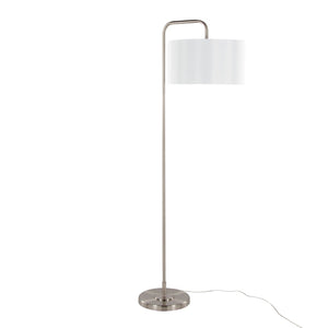 English Elm 63" Arched Brushed Nickel Floor Lamp with Linen Drum Shade for Modern Living B202P223990