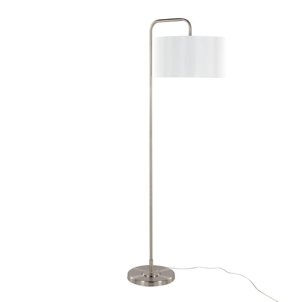 English Elm 63" Arched Brushed Nickel Floor Lamp with Linen Drum Shade for Modern Living B202P223990