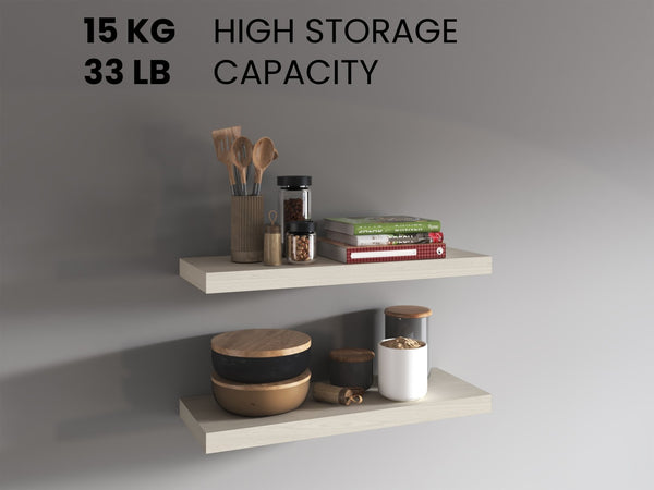 English Elm Floating Shelves - White Washed Oak Set Of 2 For Modern Decor, Minimalist Display & Easy Installation B097P369455-GIGA