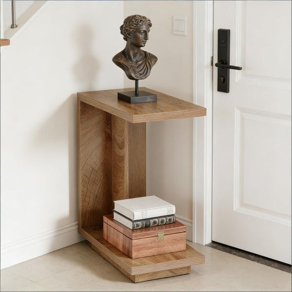 English Elm C-shaped Side Table Slatted Mdf Frame Dark Wood Finish Sofa or Bed Accent T3971P451312