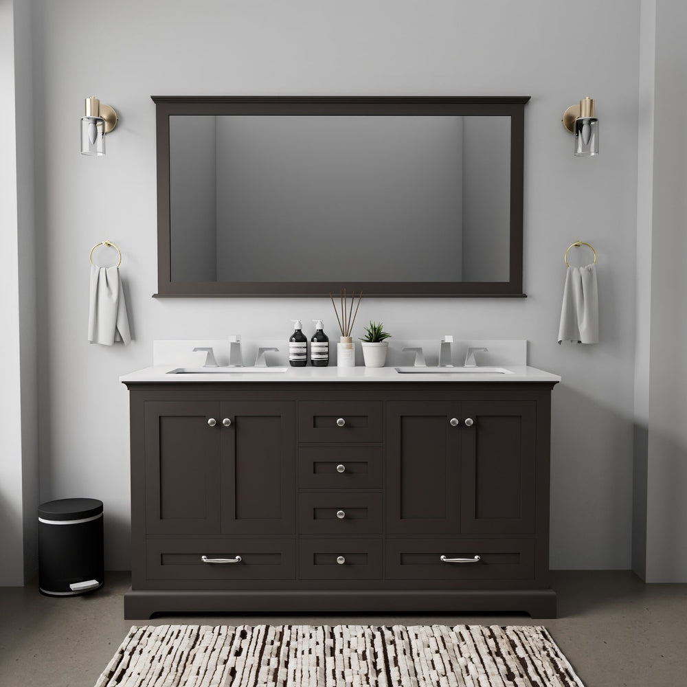 English Elm Espresso Double Bath Vanity With White Quartz Top, 58” Mirror & Abundant Storage For Modern Bathrooms B2731S00661