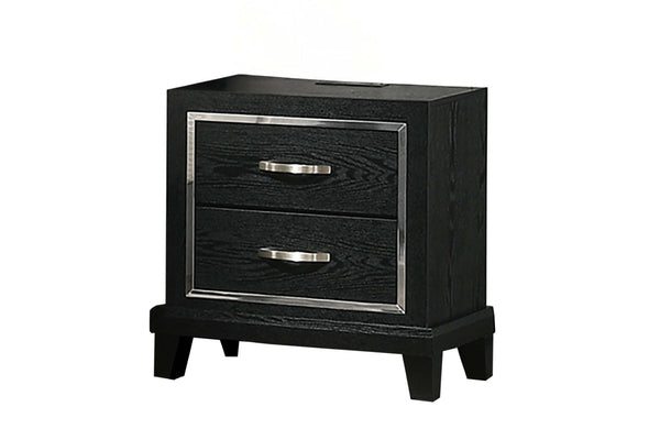 English Elm Contemporary Matte Black Nightstand with Chrome Accents Tapered Legs and Usb Charging B011P447447