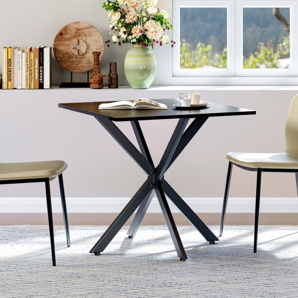 English Elm Rustic Square End Table Steel X Frame Base Wood Grain Top for Living Room or Office Black W1820P404206
