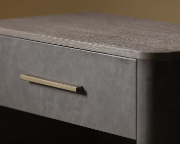 Sunpan Altman Retro-Inspired Nightstand with Faux Leather Frame & Soft-Close Drawers for Stylish Storage