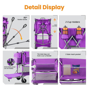 English Elm 55" Double Decker Collapsible Wagon 560lb Capacity Alloy Steel Frame All-terrain Wheels Purple W2932P405187
